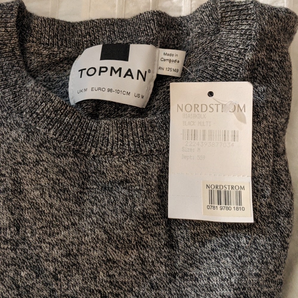 Topman charcoal heather sweater elbow patches nwt